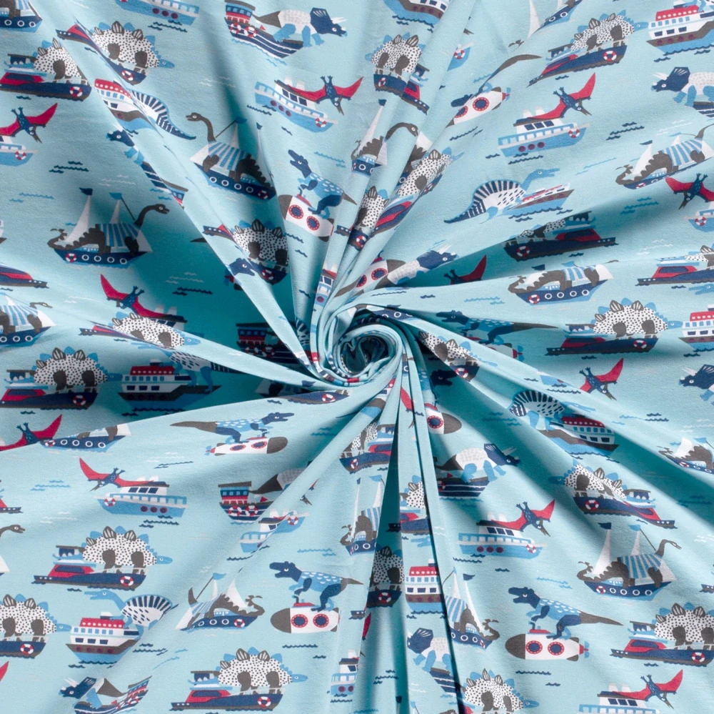 Úplet modrý Dinosauři a lodě