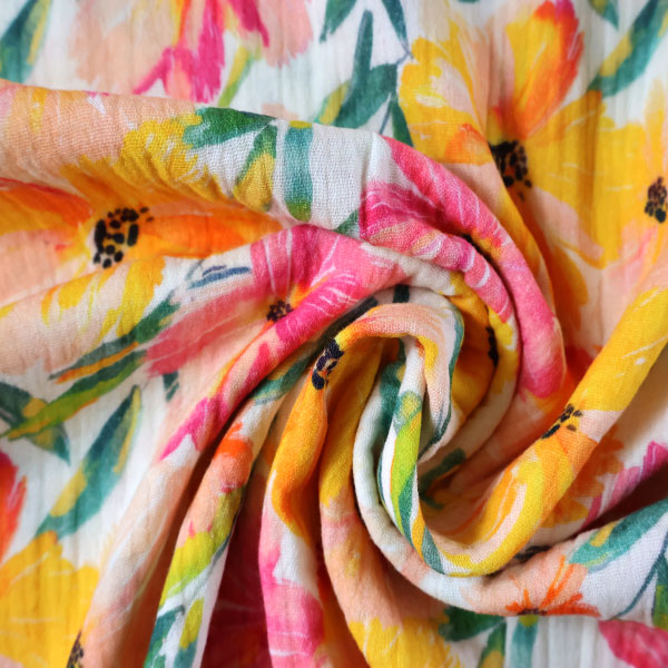 Dvojitá gázovina smet. bílá Tropické květy