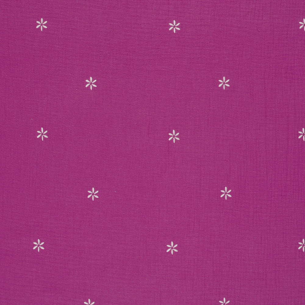 Dvojitá gázovina fuchsia Vyšívané květinky