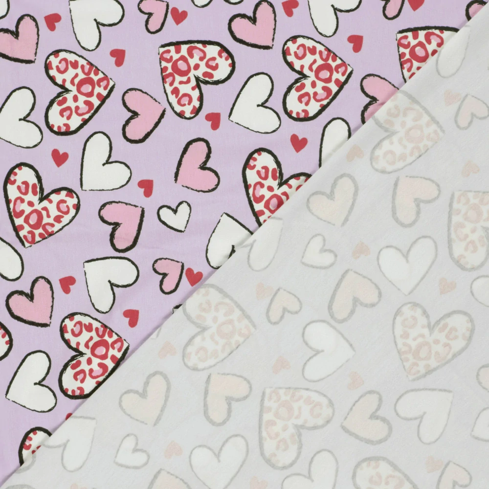 Úplet fialový Srdíčka s leopardím vzorem