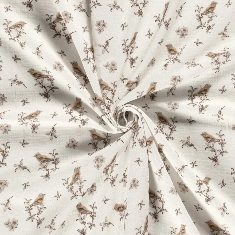 Dvojitá gázovina smet. bílá Ptáčci hnědí