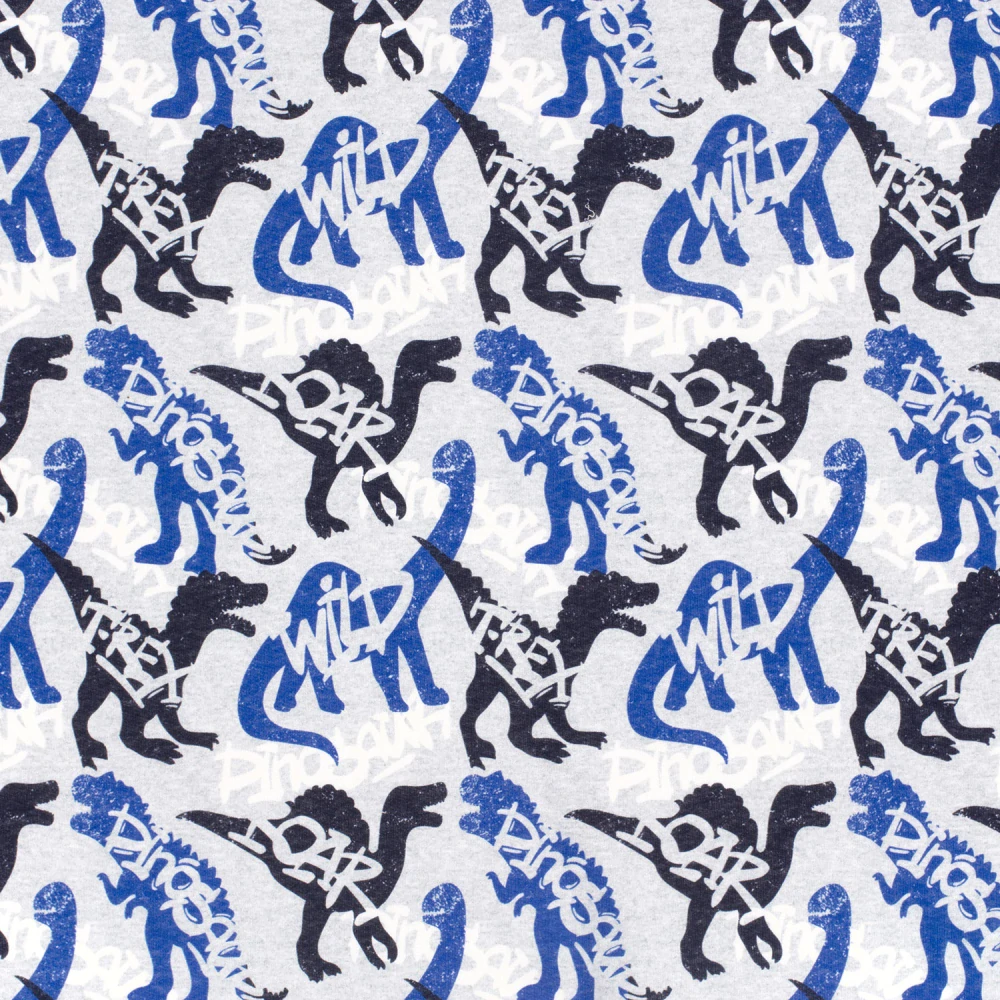 Počesaná teplákovina šedý melír Dinosauři