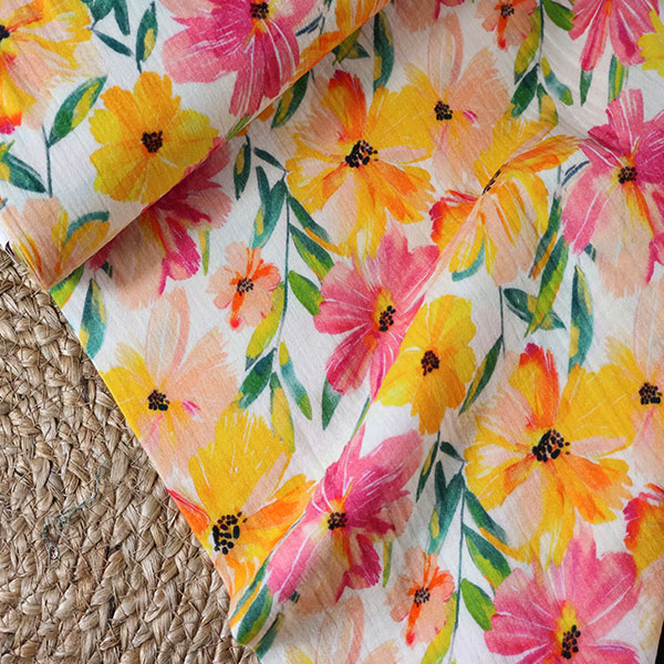 Dvojitá gázovina smet. bílá Tropické květy