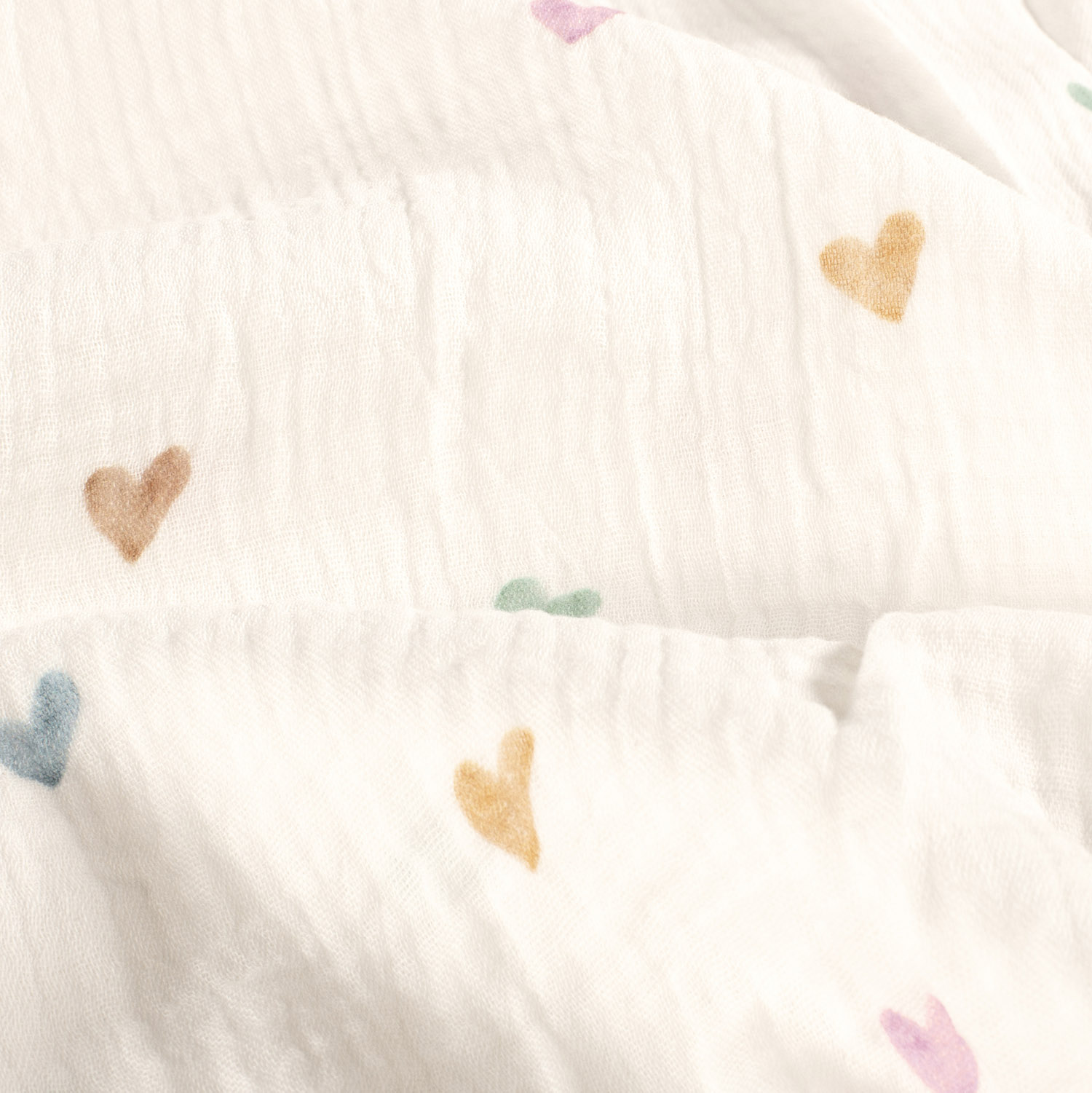 Dvojitá gázovina smet. bílá Barevná srdíčka