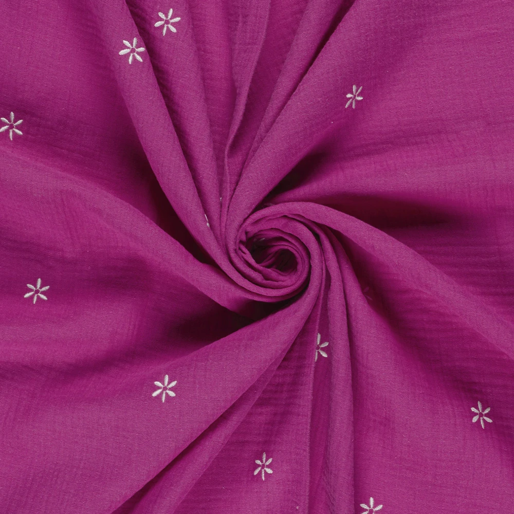 Dvojitá gázovina fuchsia Vyšívané květinky