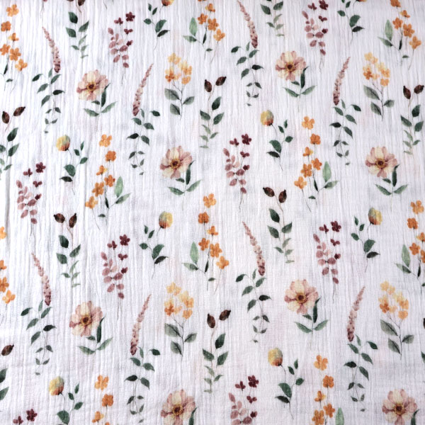 Dvojitá gázovina bílá Boho flowers