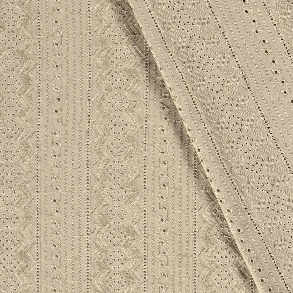 Vyšívaný bavlněný voál kávový Abstrakt