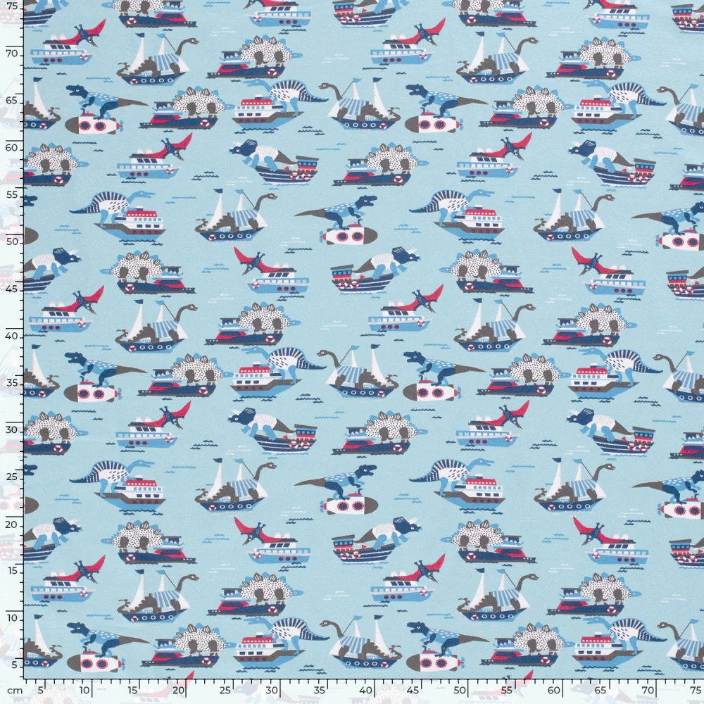 Úplet modrý Dinosauři a lodě