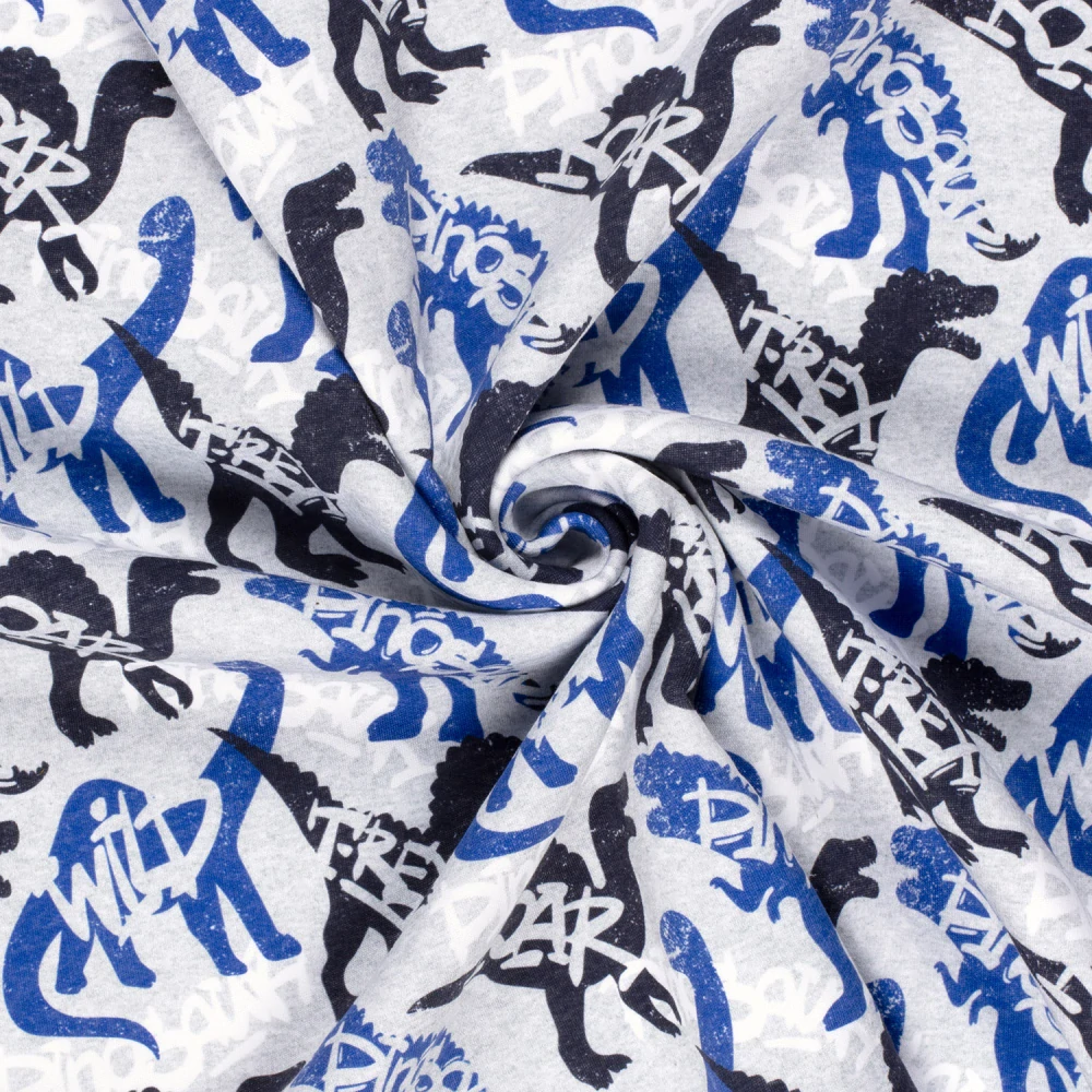 Počesaná teplákovina šedý melír Dinosauři