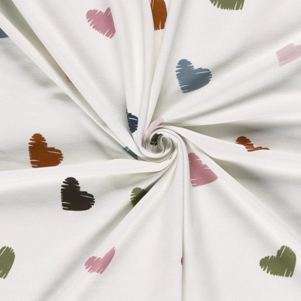 Teplákovina bílá Barevná srdíčka