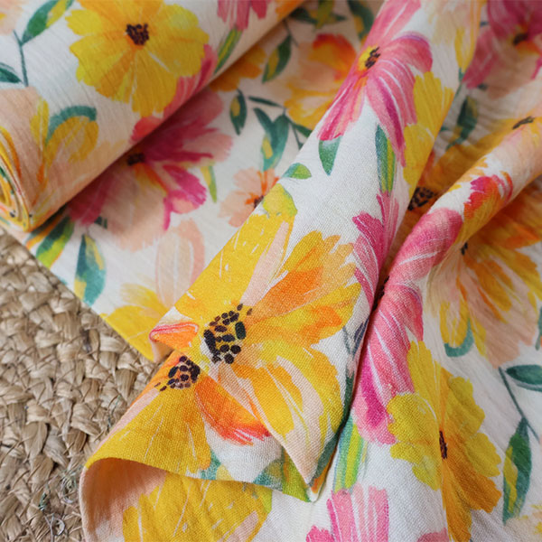 Dvojitá gázovina smet. bílá Tropické květy