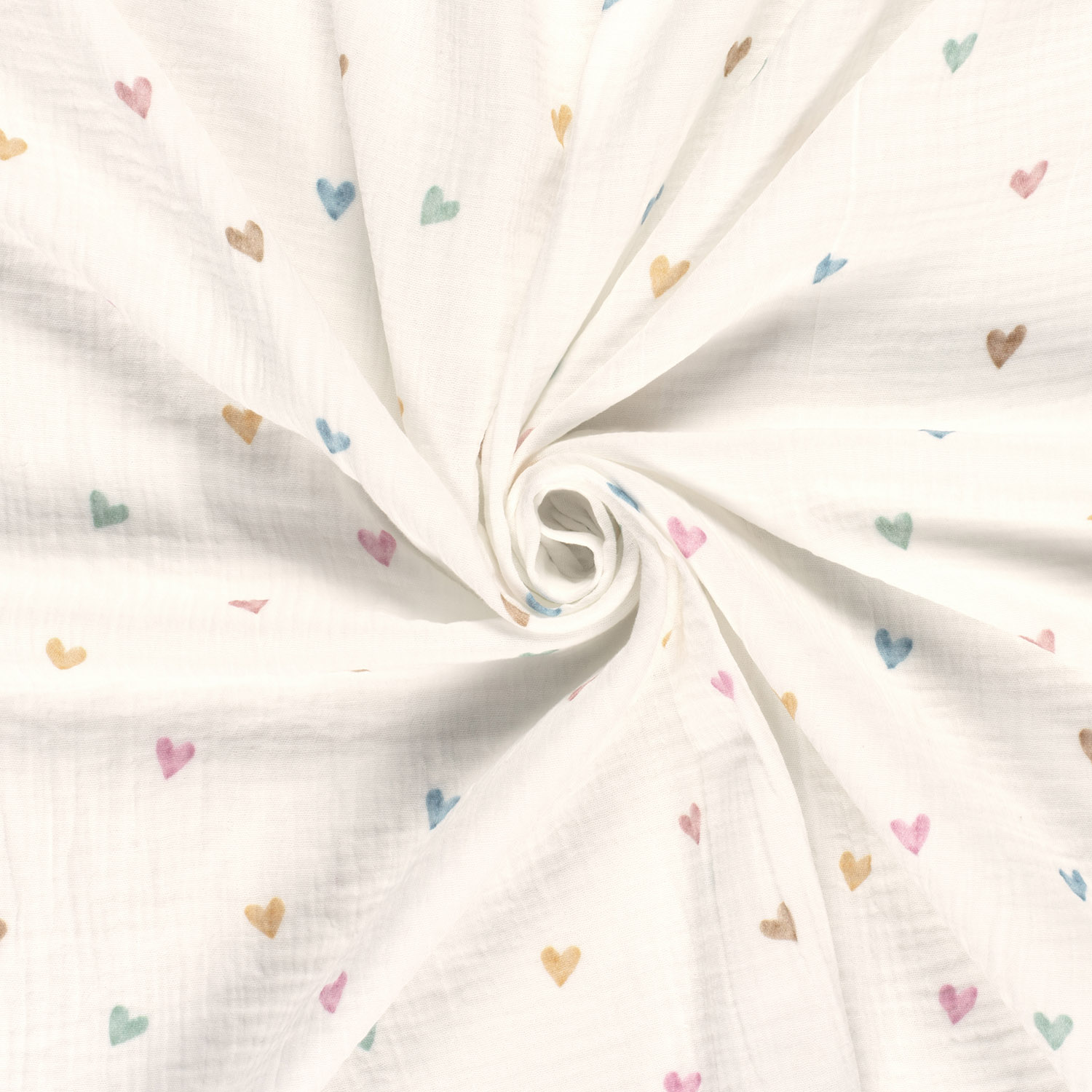 Dvojitá gázovina smet. bílá Barevná srdíčka