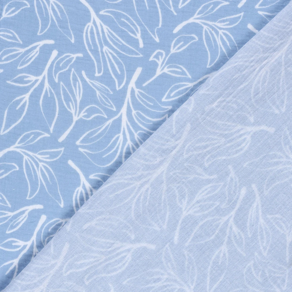 Dvojitá gázovina sv. modrá Bílé lístky