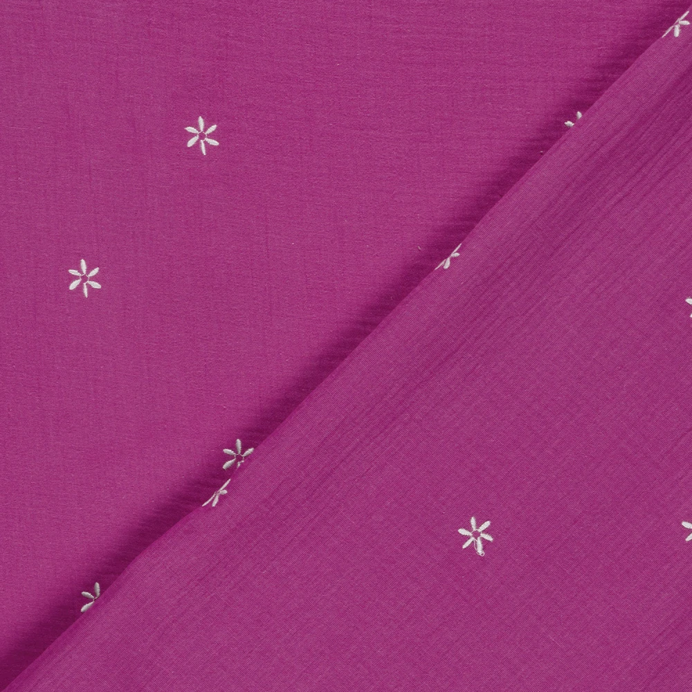 Dvojitá gázovina fuchsia Vyšívané květinky