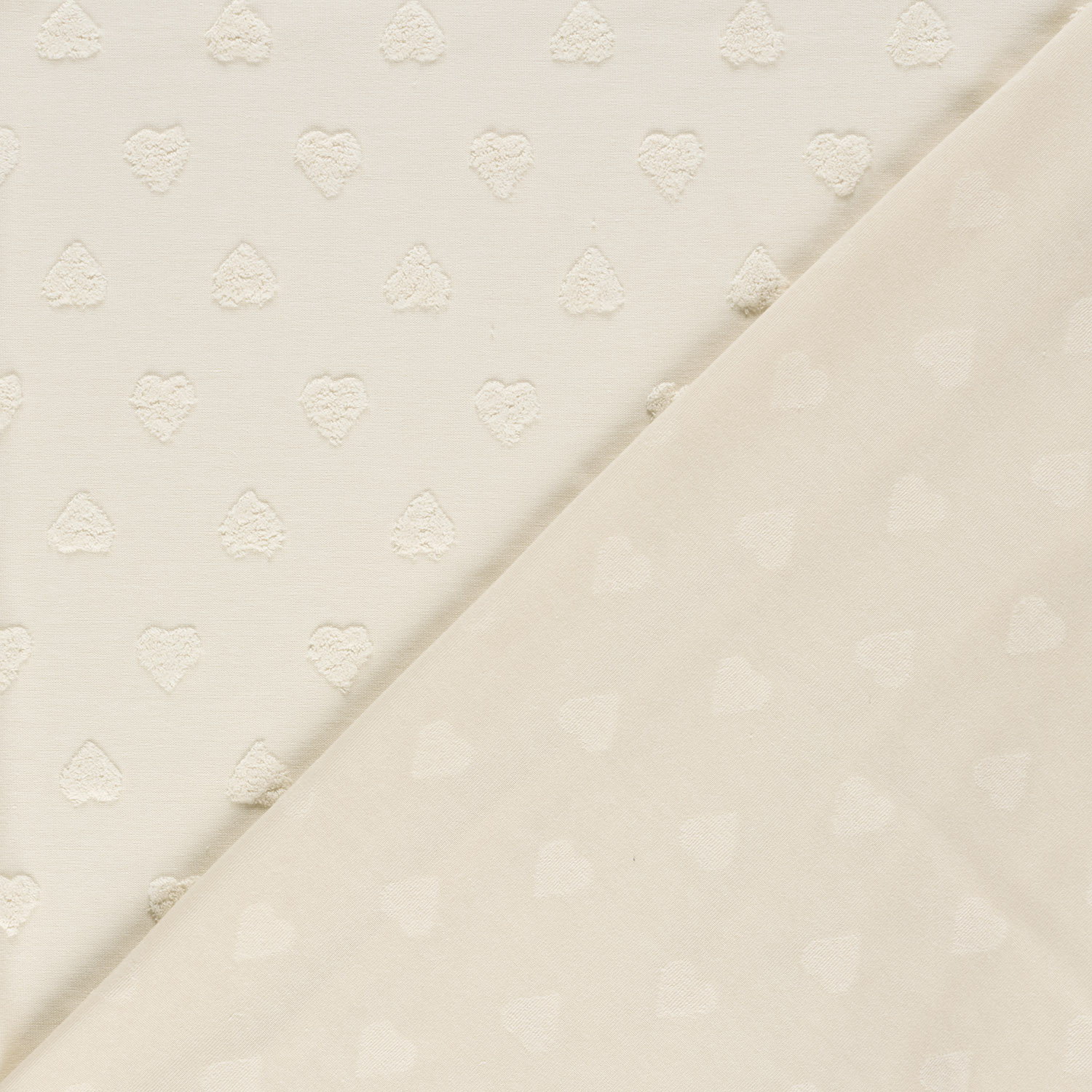 Úplet žakárový smetanový "Froté" srdíčka