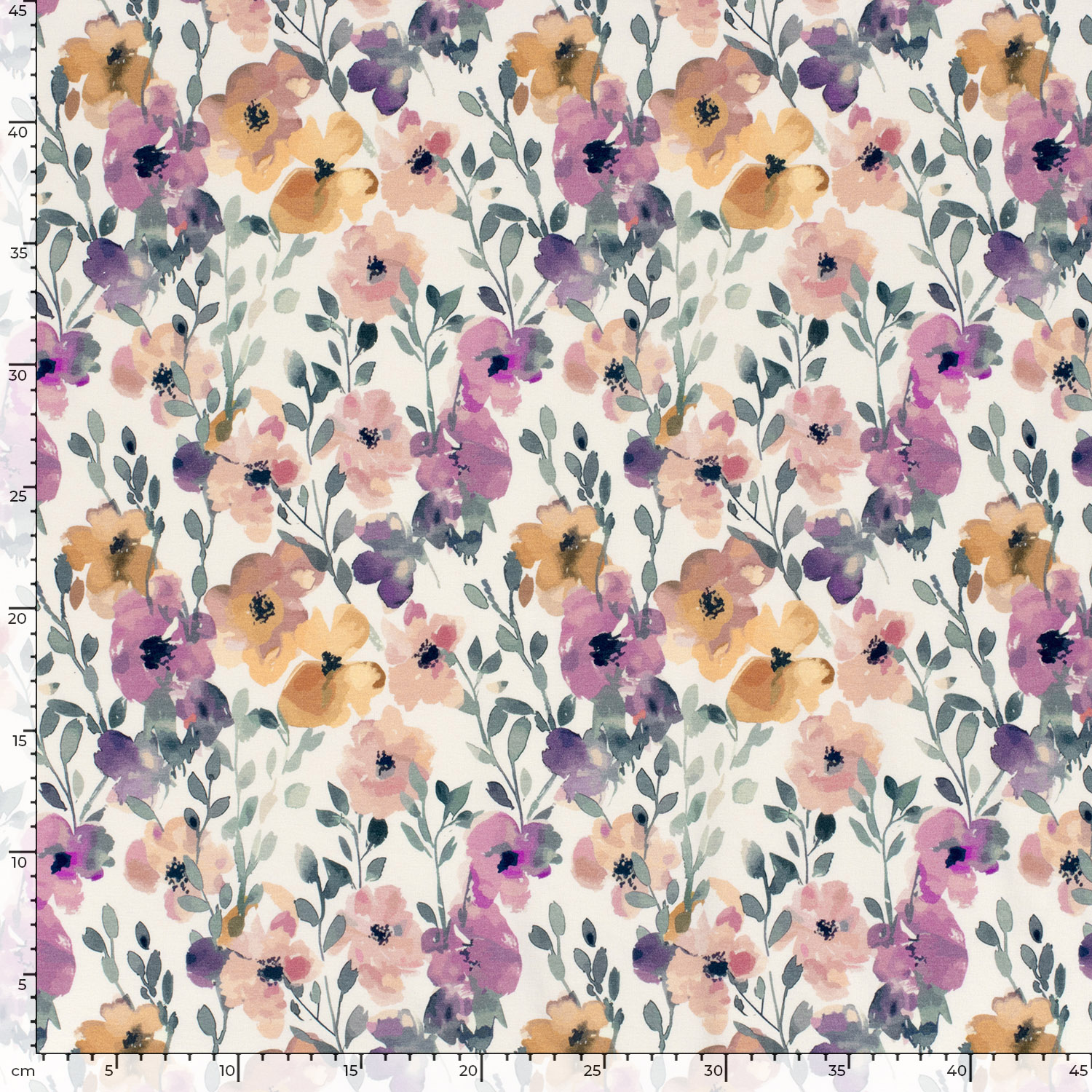 Úplet Pastelové akvarelové květy fialově-meruňkvo GOTS