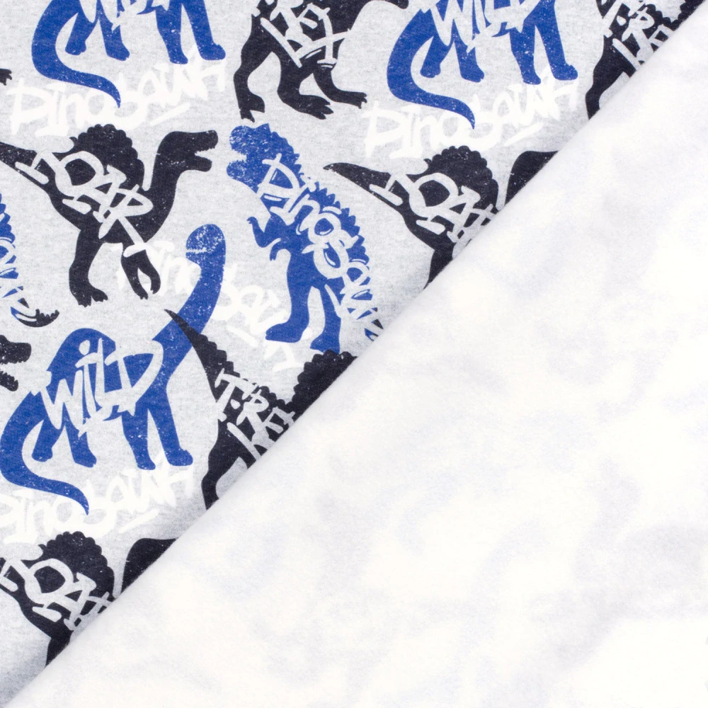 Počesaná teplákovina šedý melír Dinosauři