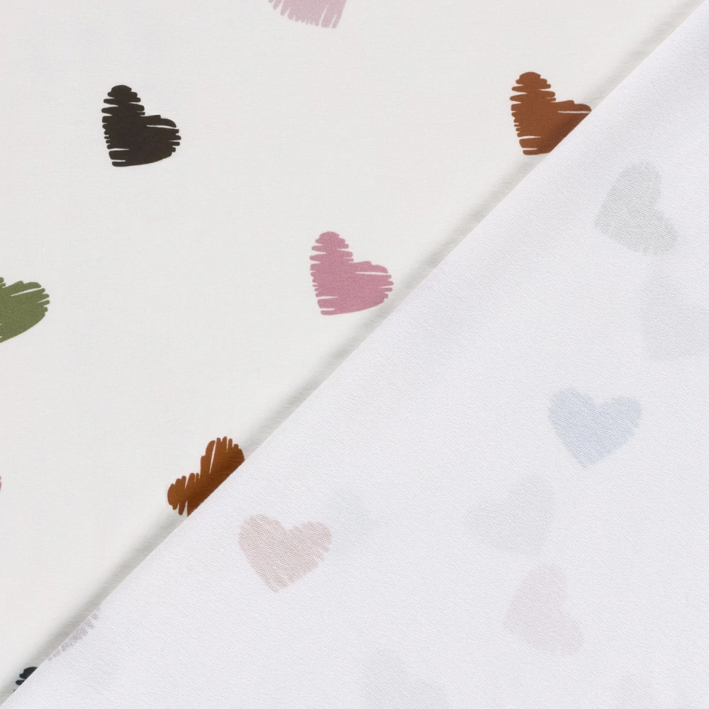 Teplákovina bílá Barevná srdíčka