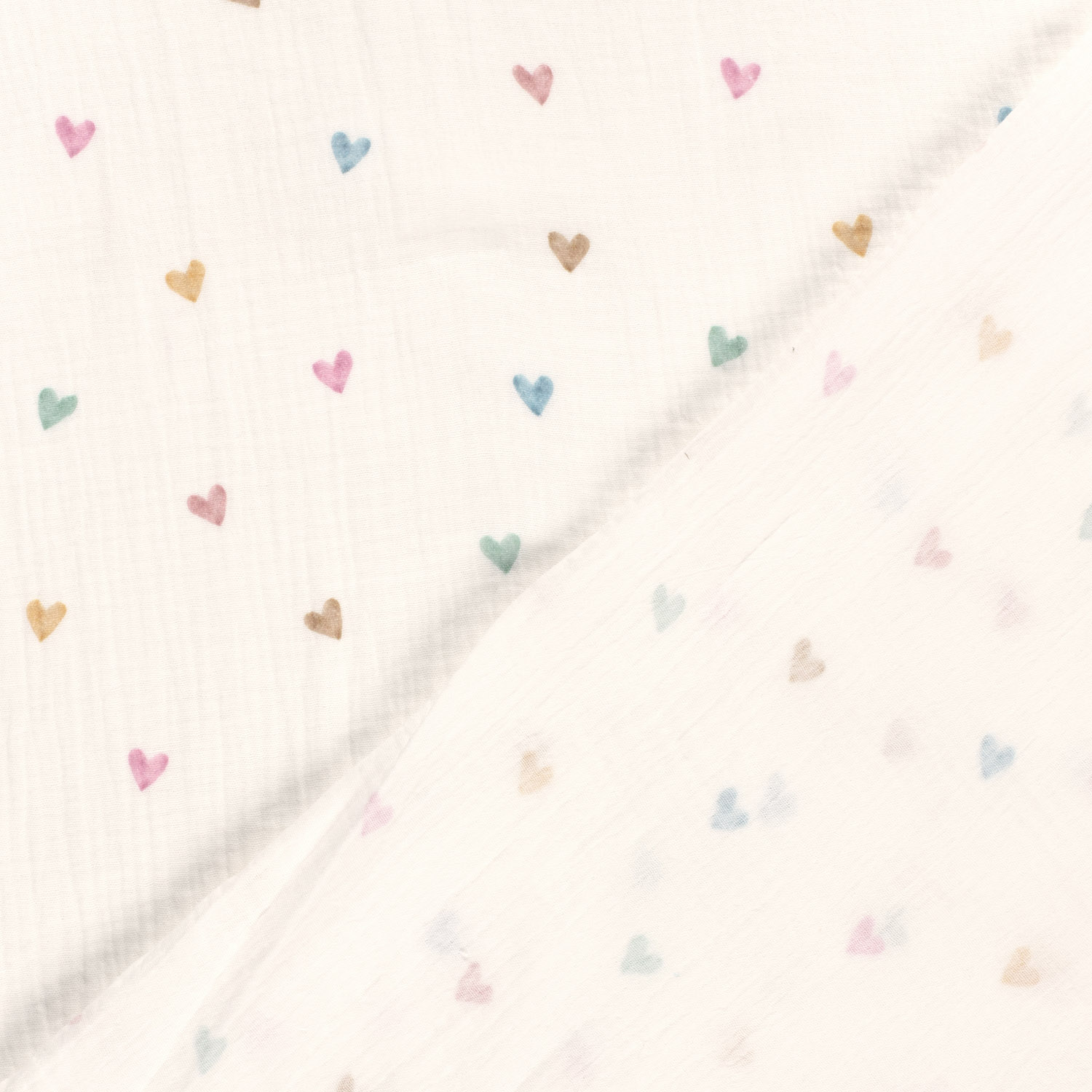 Dvojitá gázovina smet. bílá Barevná srdíčka