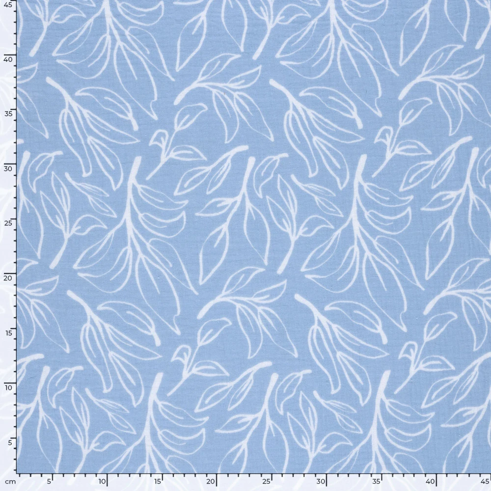 Dvojitá gázovina sv. modrá Bílé lístky