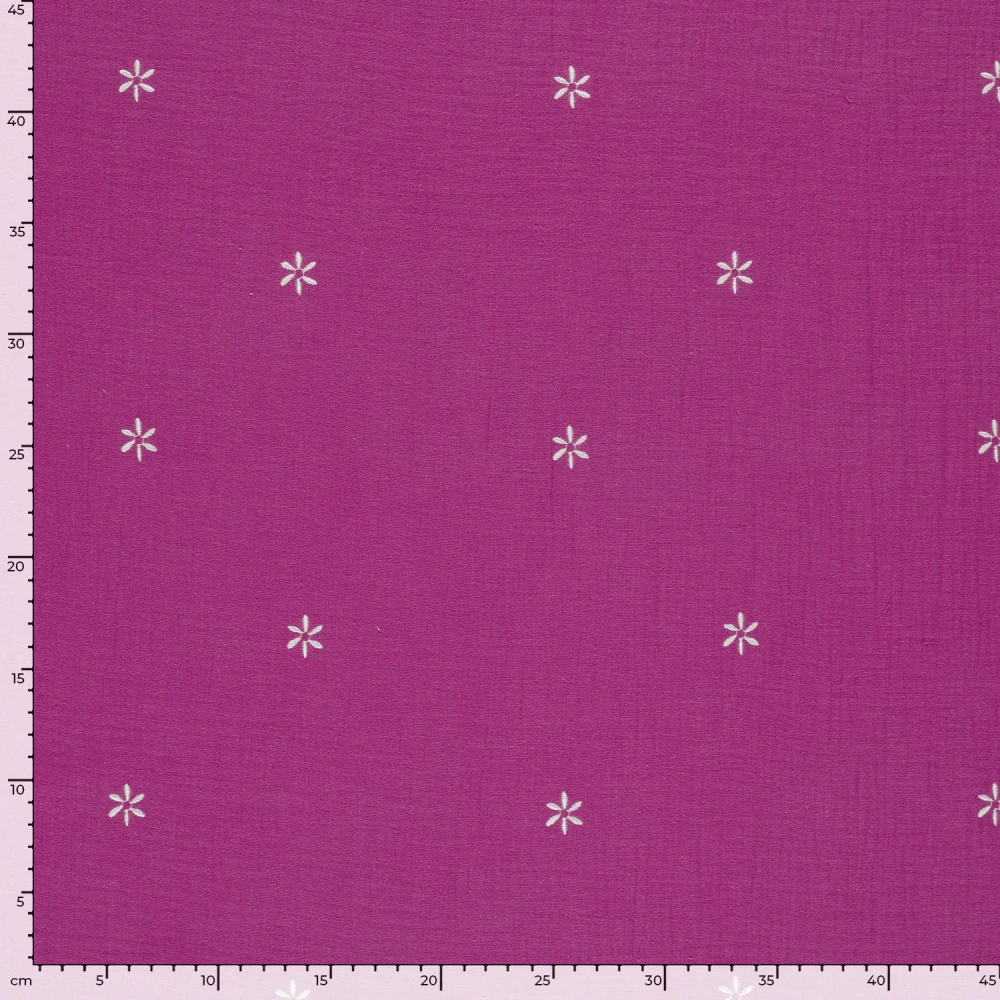 Dvojitá gázovina fuchsia Vyšívané květinky