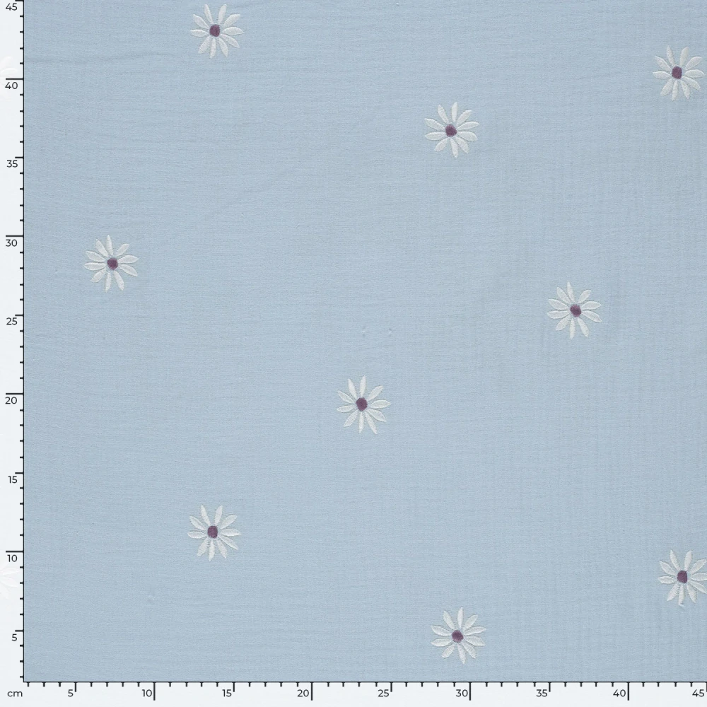 Dvojitá gázovina modrošedá Vyšívané kopretiny