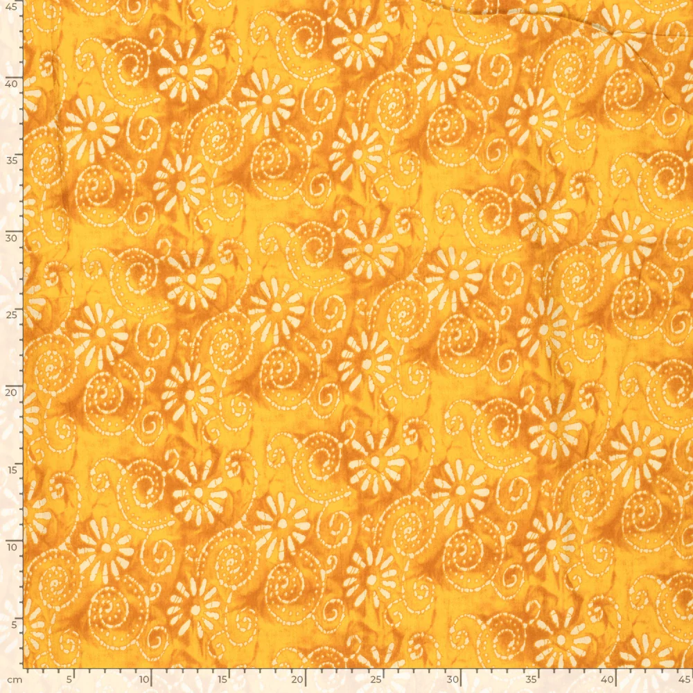 Bavlněný voál žlutý batikovaný Kytky