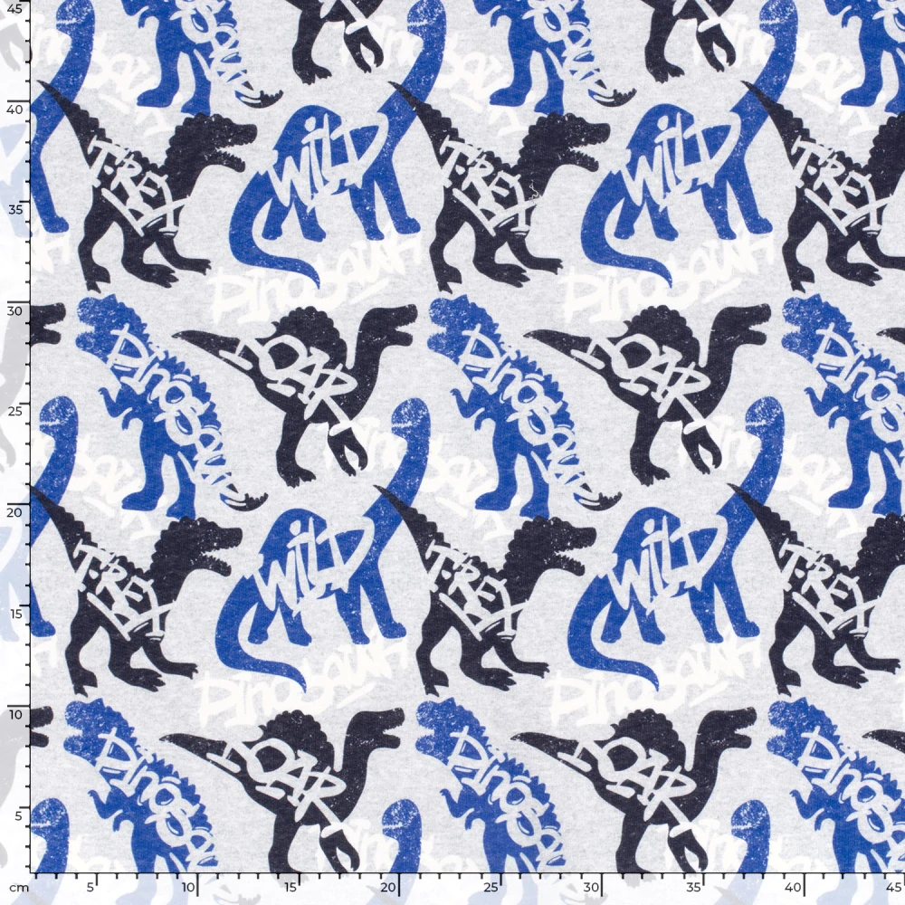 Počesaná teplákovina šedý melír Dinosauři