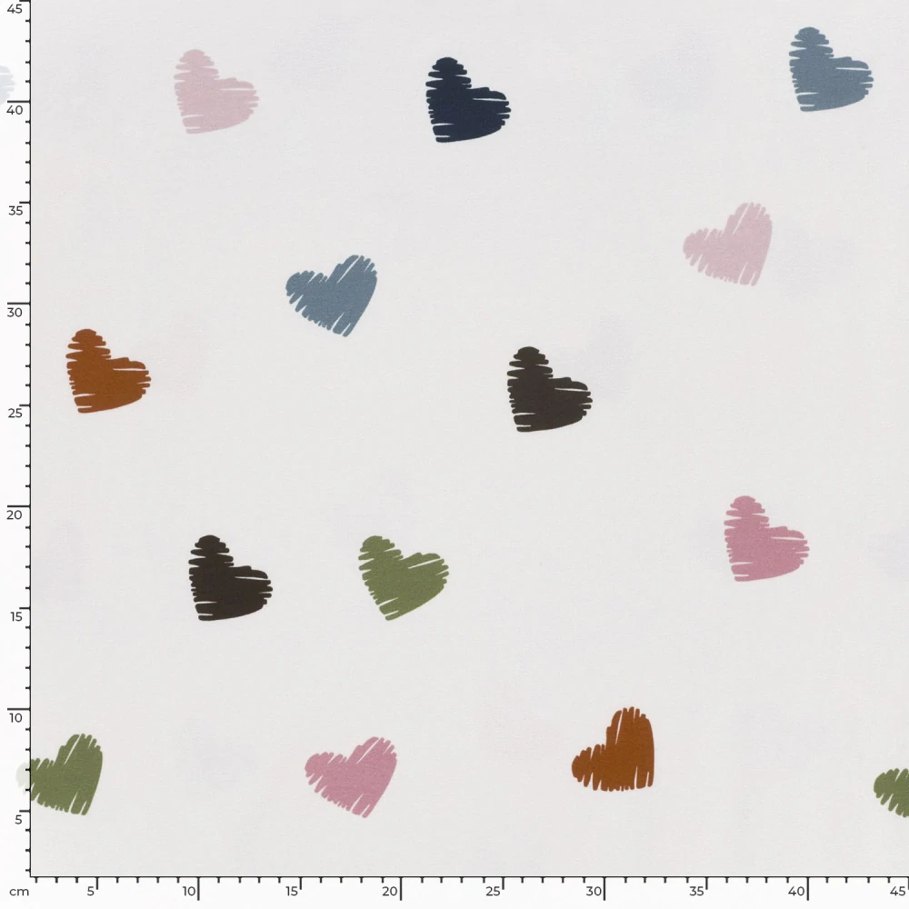 Teplákovina bílá Barevná srdíčka