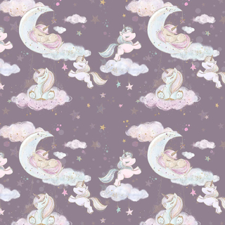 Bavlněné  plátno fialové Jednorožci 