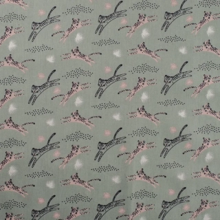 Popelín šedozelený Leopardíci