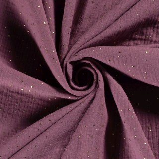 Dvojitá gázovina kouřově vínová 3D zlaté puntíky