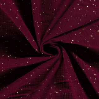 Dvojitá gázovina vínová 3D zlaté puntíky