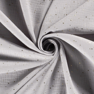 Dvojitá gázovina sv. šedá 3D zlaté puntíky