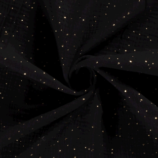 Dvojitá gázovina černá 3D zlaté puntíky