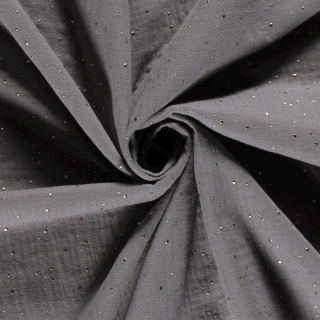 Dvojitá gázovina středně šedá 3D zlaté puntíky