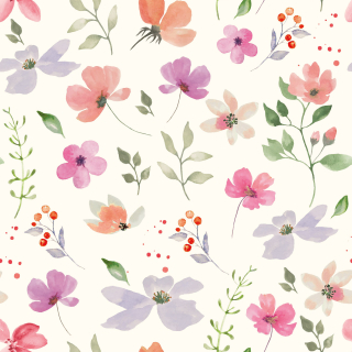 Dvojitá gázovina smet. bílá Akvarelové kvítky