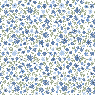 Popelín sm. bílý Modré kytičky