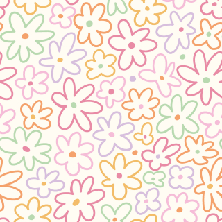 Popelín smet. bílý Barevné obrysy kytek