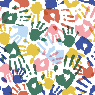 Popelín bílý Ruce - barevné orisky