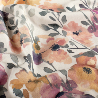 Úplet Pastelové akvarelové květy fialově-meruňkvo GOTS