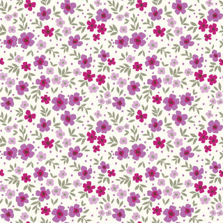 Popelín Fialové a růžové kvítky