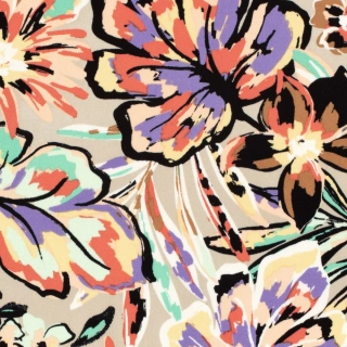 Satén viskózový Tropické květiny (100% viskoza)