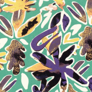 Viskoza krepovaná tyrkysová Listový květinový vzor (100% viskoza)