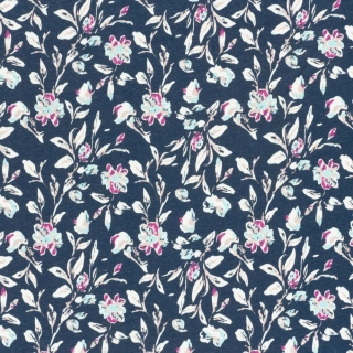 Počesaná teplákovina modrá Kytky