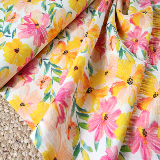 Dvojitá gázovina smet. bílá Tropické květy