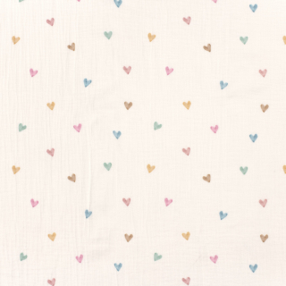 Dvojitá gázovina smet. bílá Barevná srdíčka