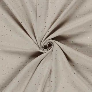 Dvojitá gázovina béžová 3D zlaté puntíky