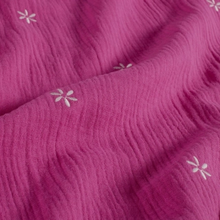 Dvojitá gázovina fuchsia Vyšívané květinky