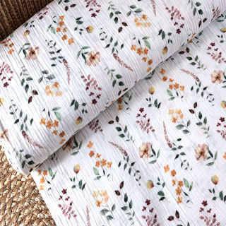 Dvojitá gázovina bílá Boho flowers